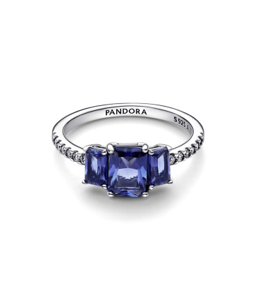 Anillo Pandora Brillante Tres Gemas Azules Rectangulares 192389C01
