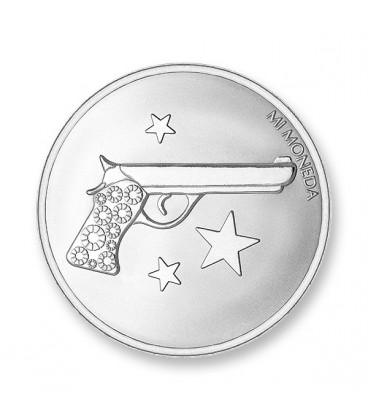Moneda Aim high & pistol rodio oro blanco L