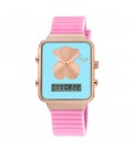 Reloj digital Tous I-Bear de acero rosado con correa de silicona rosa