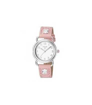 Reloj Tous Baby Bear de acero con correa de piel rosa
